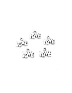 petites breloques Love en métal argenté 10mm x 12mm