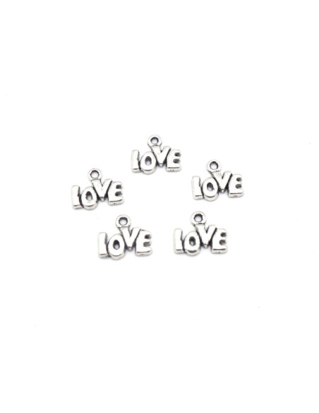 petites breloques Love en métal argenté 10mm x 12mm