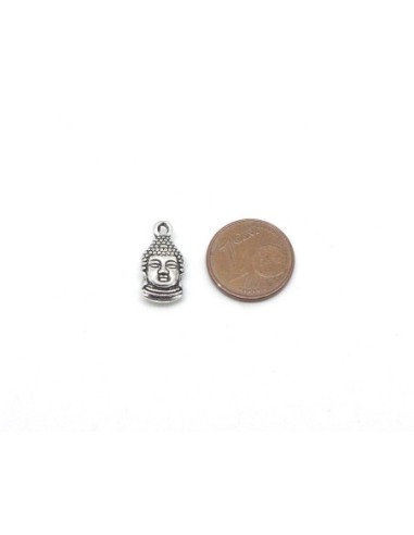 Petit pendentif tête de Bouddha en métal argenté 