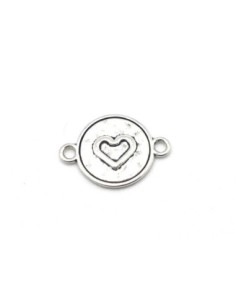 5 Connecteurs coeur gravé en métal argenté 23mm x 16mm