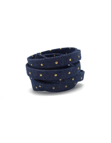 Lanière 10mm en jeans coton tissé, motif pois couleur bronze tendance denin brut