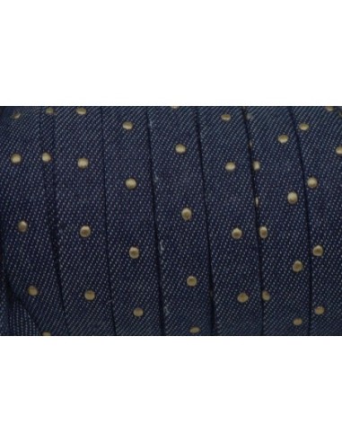 Lanière 10mm en jeans coton tissé, motif pois couleur bronze tendance denin brut