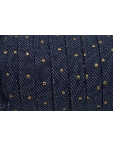 Lanière 10mm en jeans coton tissé, motif pois couleur bronze tendance denin brut