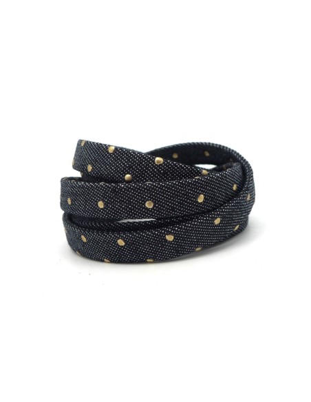 Lanière 10mm en jeans noir coton tissé, motif pois couleur bronze tendance denin