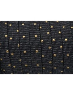 Lanière 10mm en jeans noir coton tissé, motif pois couleur bronze tendance denin 2