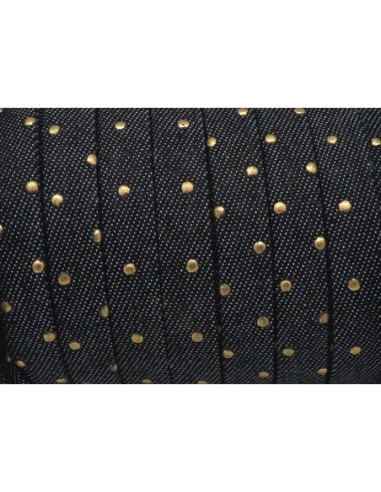 Lanière 10mm en jeans noir coton tissé, motif pois couleur bronze tendance denin