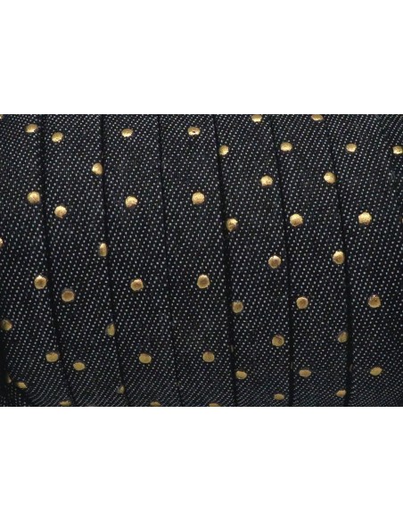 Lanière 10mm en jeans noir coton tissé, motif pois couleur bronze tendance denin