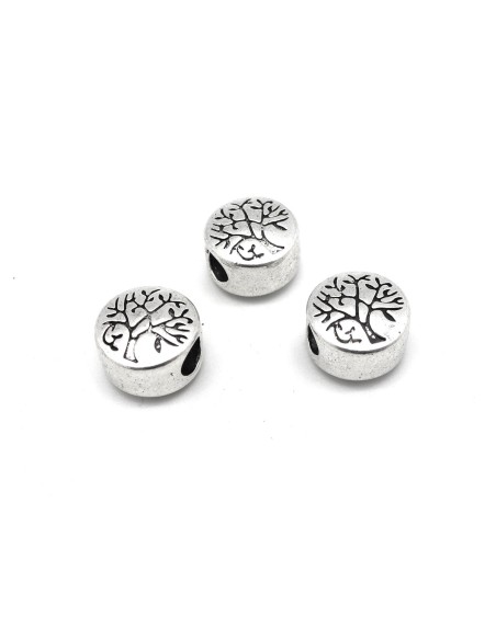 Perle arbre de vie en métal argenté à gros trou 4,9mm
