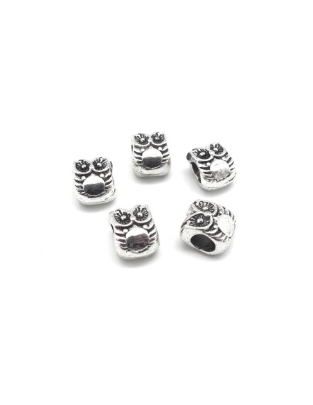 Perles hibou en métal argenté à gros trou 4,7mm