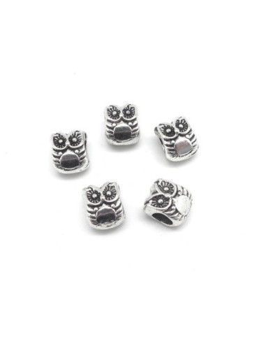 Perles hibou en métal argenté à gros trou 4,7mm