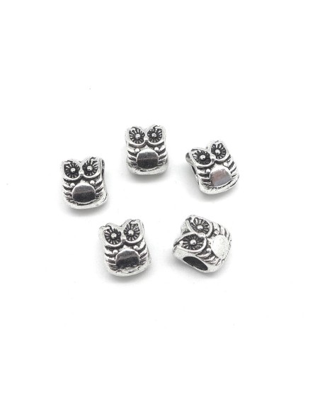 Perles hibou en métal argenté à gros trou 4,7mm