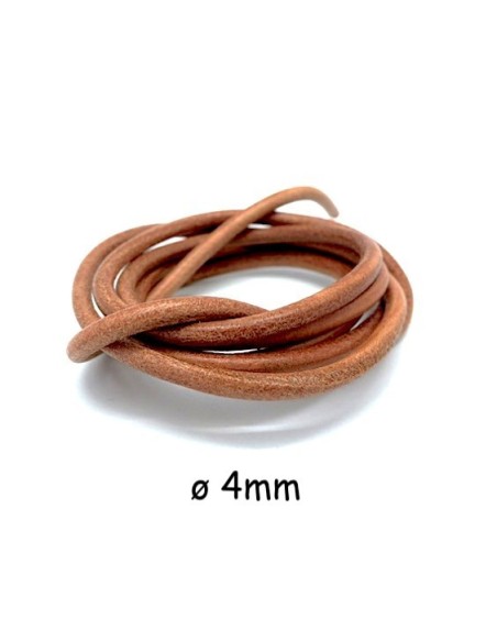 Cordon cuir 4mm de couleur marron naturel