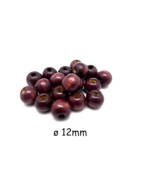 perles en bois peinte ronde 12mm auburn marron framboise