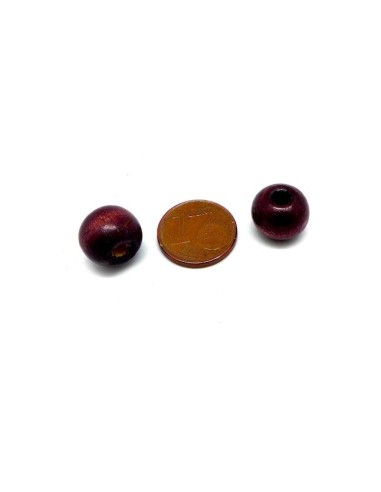 Perle ronde 12mm en bois marron auburn framboise