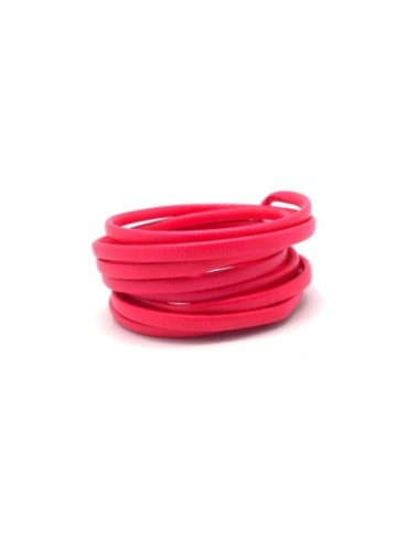 Lanière simili cuir 4mm rose fuchsia fluo légèrement arrondi