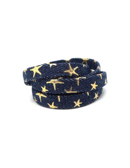 Lanière 10mm en jeans brut motif étoile doré 
