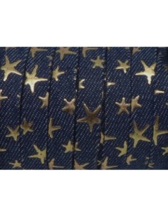 Lanière 10mm en jeans brut motif étoile doré  2