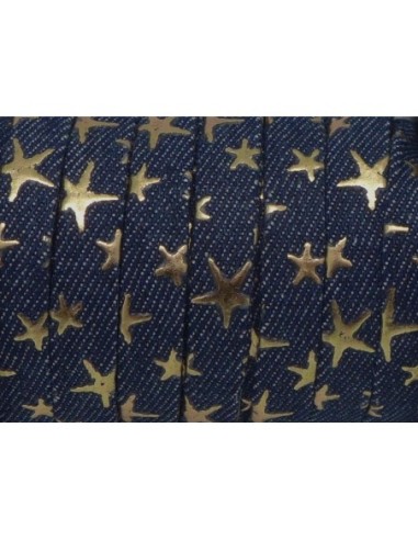 Lanière 10mm en jeans brut motif étoile doré 