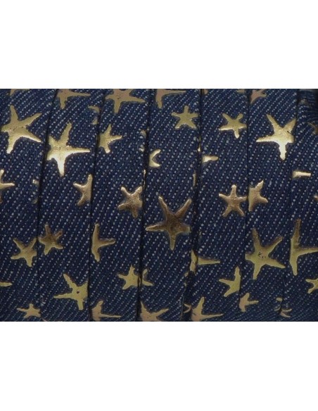 Lanière 10mm en jeans brut motif étoile doré 