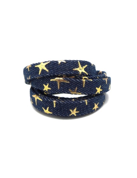Lanière 10mm en jeans brut motif étoile doré 