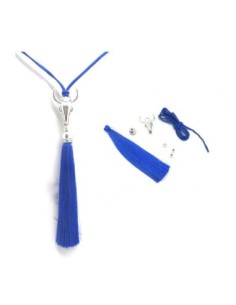 KIT sautoir tête de buffle bleu roi bleu électrique et métal argenté - collier tête de taureau