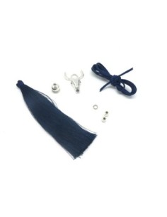 KIT collier sautoir tête de buffle bleu marine et métal argenté - tête de taureau 2