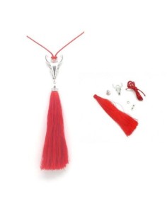 KIT collier tête de buffle rouge vif et métal argenté - tête de taureau