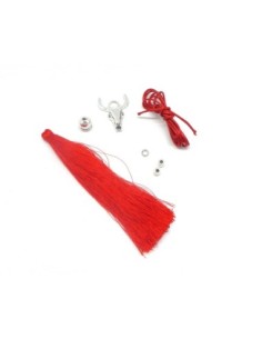 KIT collier tête de buffle rouge vif et métal argenté - tête de taureau 2