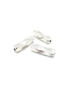 perles tube torsadé ciselé en métal argenté 23mm x 7,3mm