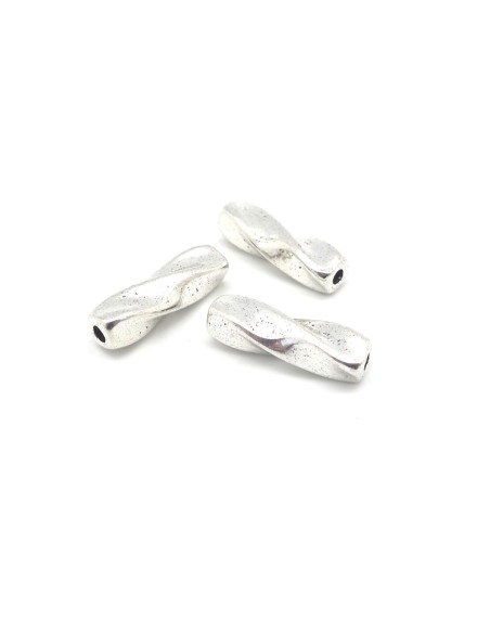 perles tube torsadé ciselé en métal argenté 23mm x 7,3mm