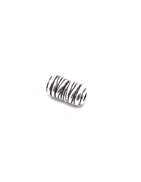 Perles tube en métal argenté travaillé 11mmx 5,7mm