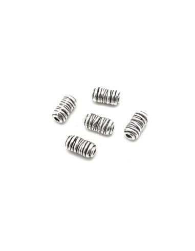 Perles tube en métal argenté strié