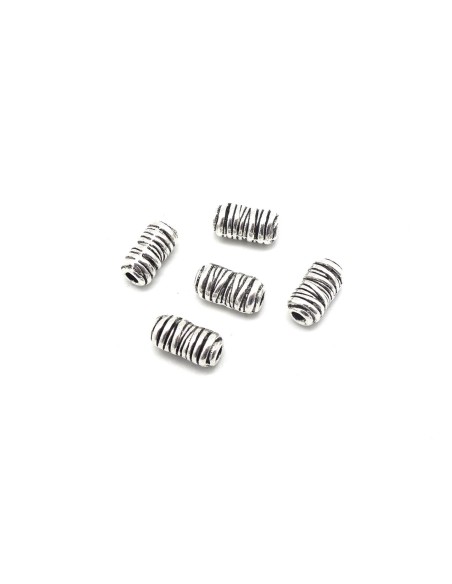Perles tube en métal argenté strié