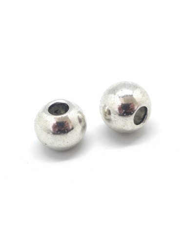 Perles ronde en métal argenté lisse 14mm à gros trou 5,4mm