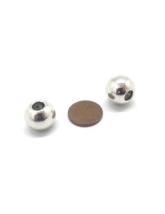 Perles ronde en métal argenté lisse 14mm à gros trou 5,4mm 2