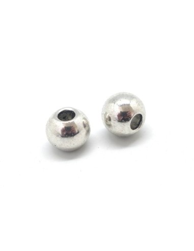 Perles ronde en métal argenté lisse 14mm à gros trou 5,4mm