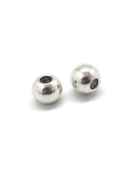 Perles ronde en métal argenté lisse 14mm à gros trou 5,4mm