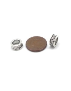 Perles rondelle en métal argenté travaillé, anneau 9mm à gros trou 6,1mm donut 2