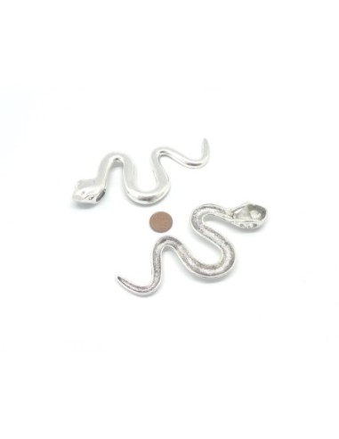 Grand pendentif serpent cobra en métal argenté 11,5cm x 5cm
