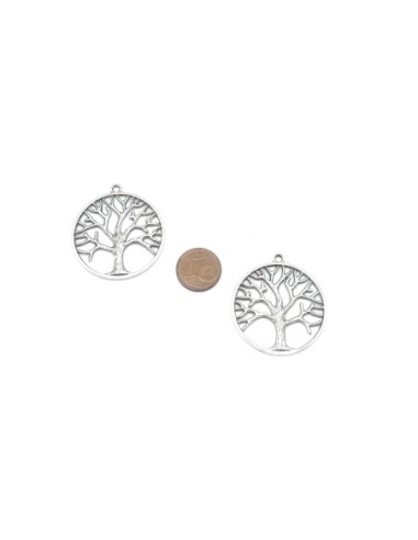 Grand pendentif arbre de vie en métal argenté 38mm x 34mm