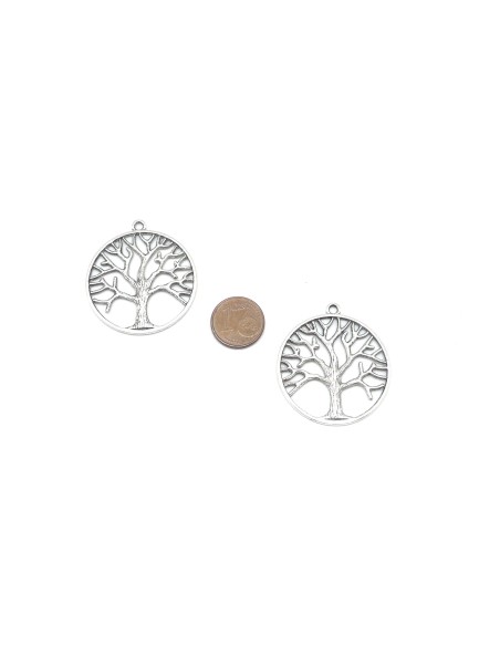 Grand pendentif arbre de vie en métal argenté 38mm x 34mm
