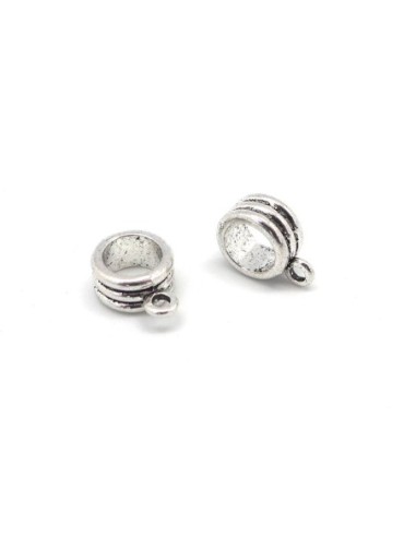 Perles support breloque, belière en métal argenté travaillé pour cordon de 6mm - 6,5mm