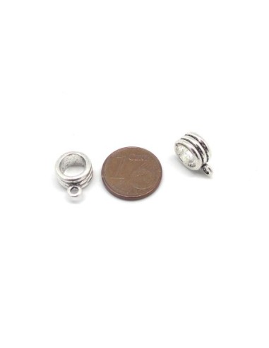 Perles support breloque, belière en métal argenté travaillé pour cordon de 6mm - 6,5mm