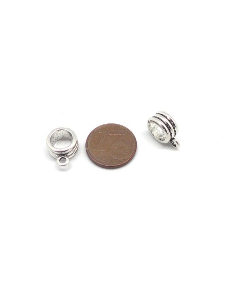 Perles support breloque, belière en métal argenté travaillé pour cordon de 6mm - 6,5mm