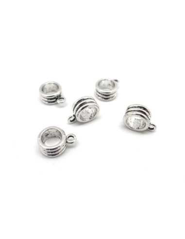 Perles support breloque, belière en métal argenté travaillé pour cordon de 6mm - 6,5mm