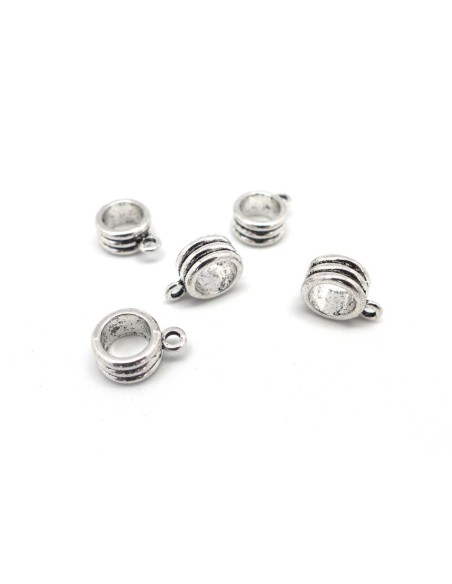 Perles support breloque, belière en métal argenté travaillé pour cordon de 6mm - 6,5mm