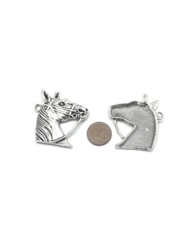 pendentif tête de cheval en métal argenté 35mm x 39mm