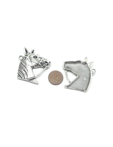 pendentif tête de cheval en métal argenté 35mm x 39mm