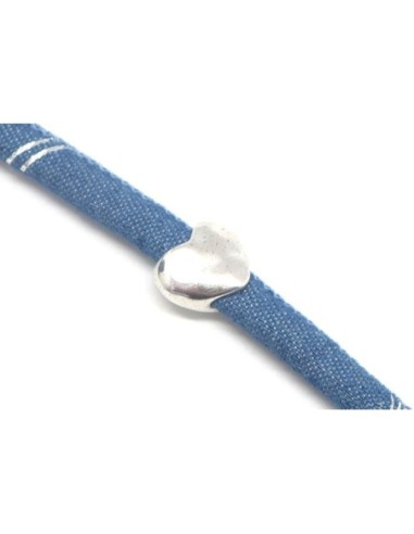 perles passant coeur en métal argenté martelé pour cordon de 6mm