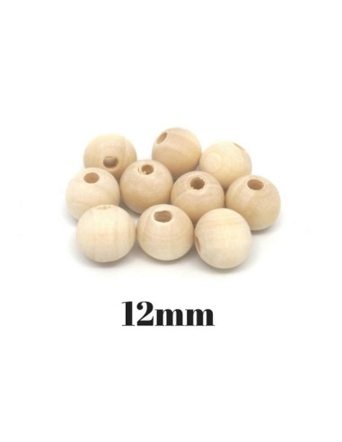 perle en bois naturel 12mm ronde couleur sable